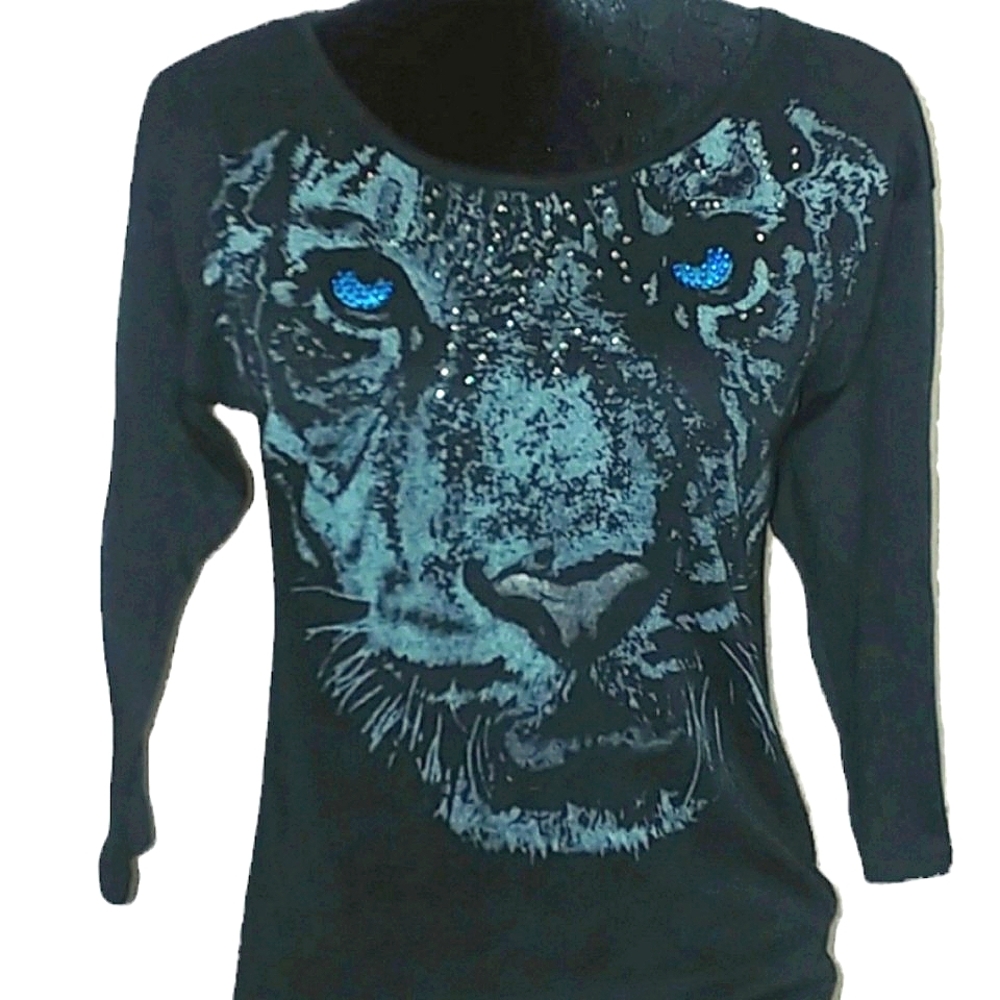 ❤6 for $12 Tiger Face Graphic Knit Sweater with Rhinestones